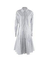 Robe à manches longues col chemise - Blanc & Vert
