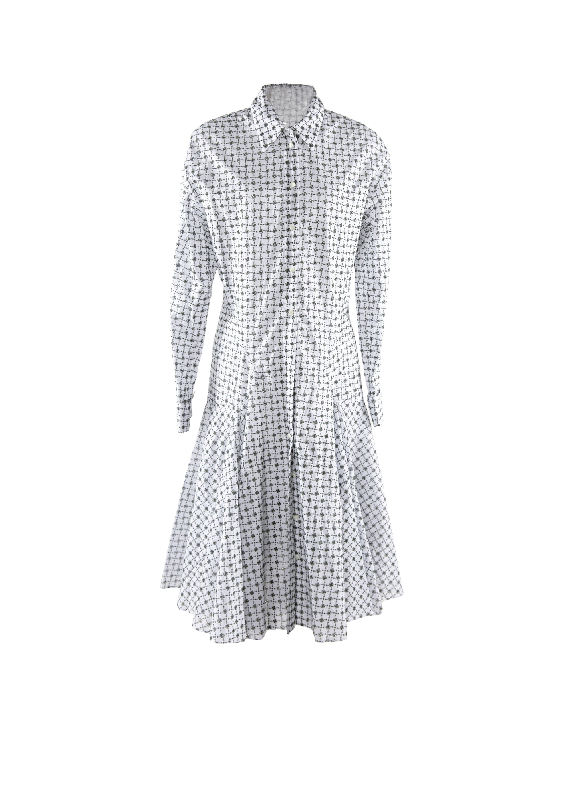 Robe à manches longues col chemise - Blanc & Vert