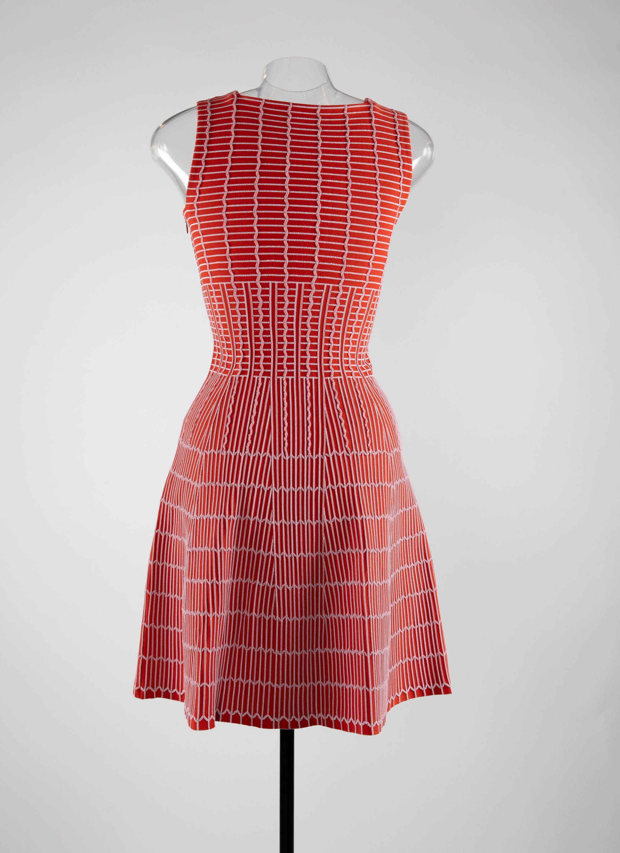 Sleeveless dress with ribbed detailing - Red & White
