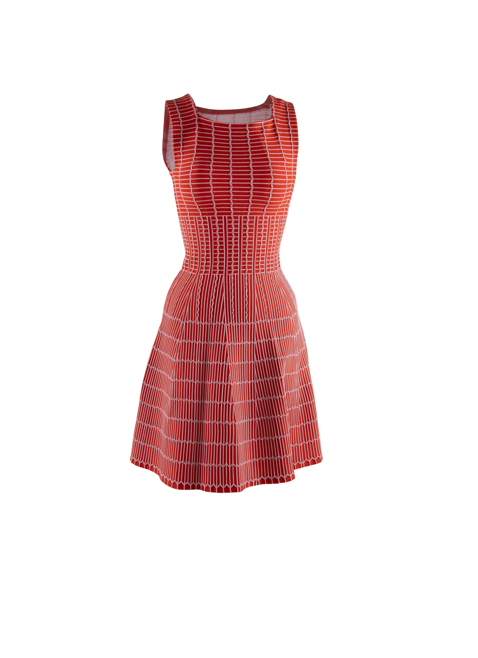 Sleeveless dress with ribbed detailing - Red & White