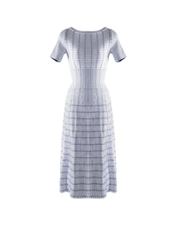 Robe à manches courtes ornée de détails côtelés - Blanc & Bleu