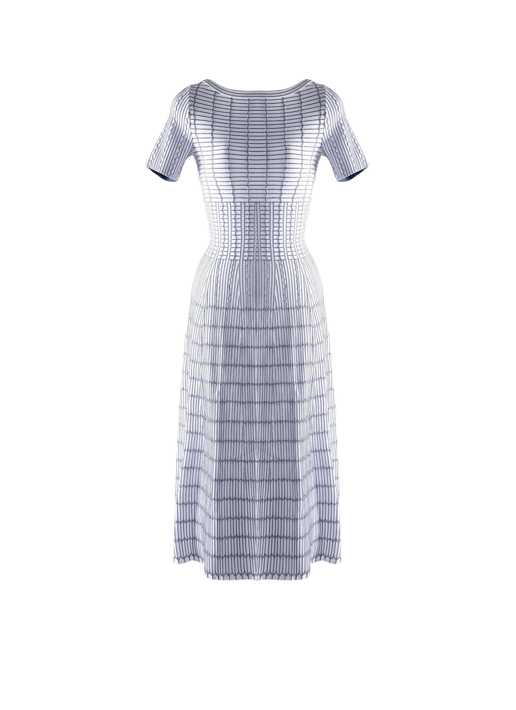 Robe à manches courtes ornée de détails côtelés - Blanc & Bleu