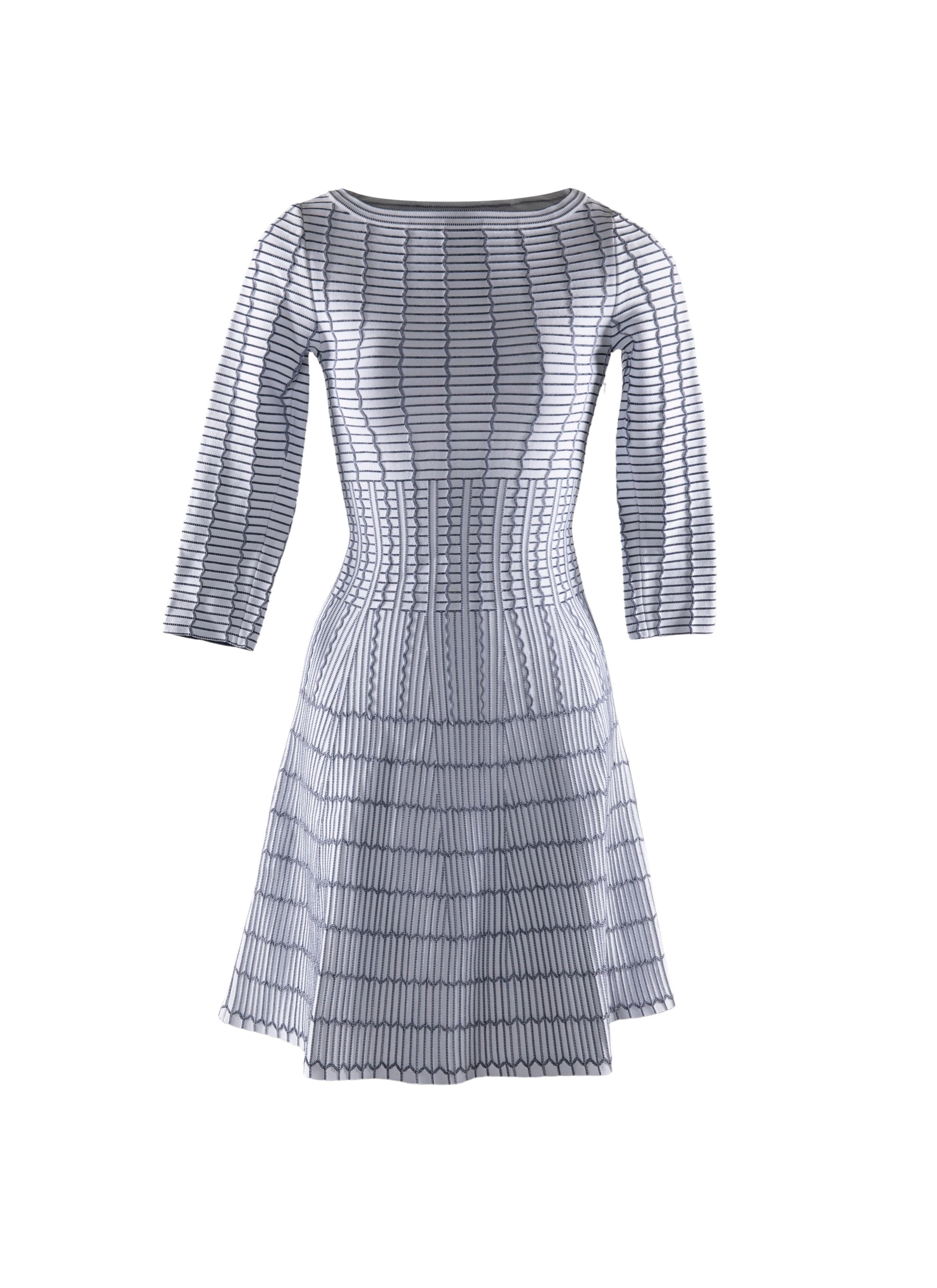 3/4-sleeve Pagoda knitted dress - White & Blue