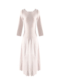 3/4 Sleeve Printed Dress with Scalloped Hem - Blush Pink