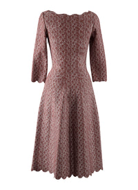 3/4 Sleeve Printed Dress with Scalloped Hem - Hazelnut