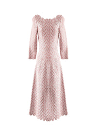 3/4 Sleeve Printed Dress with Scalloped Hem - Hazelnut