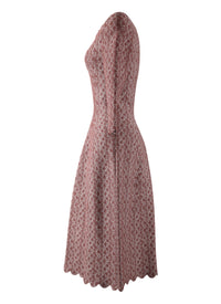 3/4 Sleeve Printed Dress with Scalloped Hem - Hazelnut