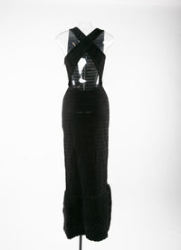 Robe longue droite avec bas à microvolants - Noir