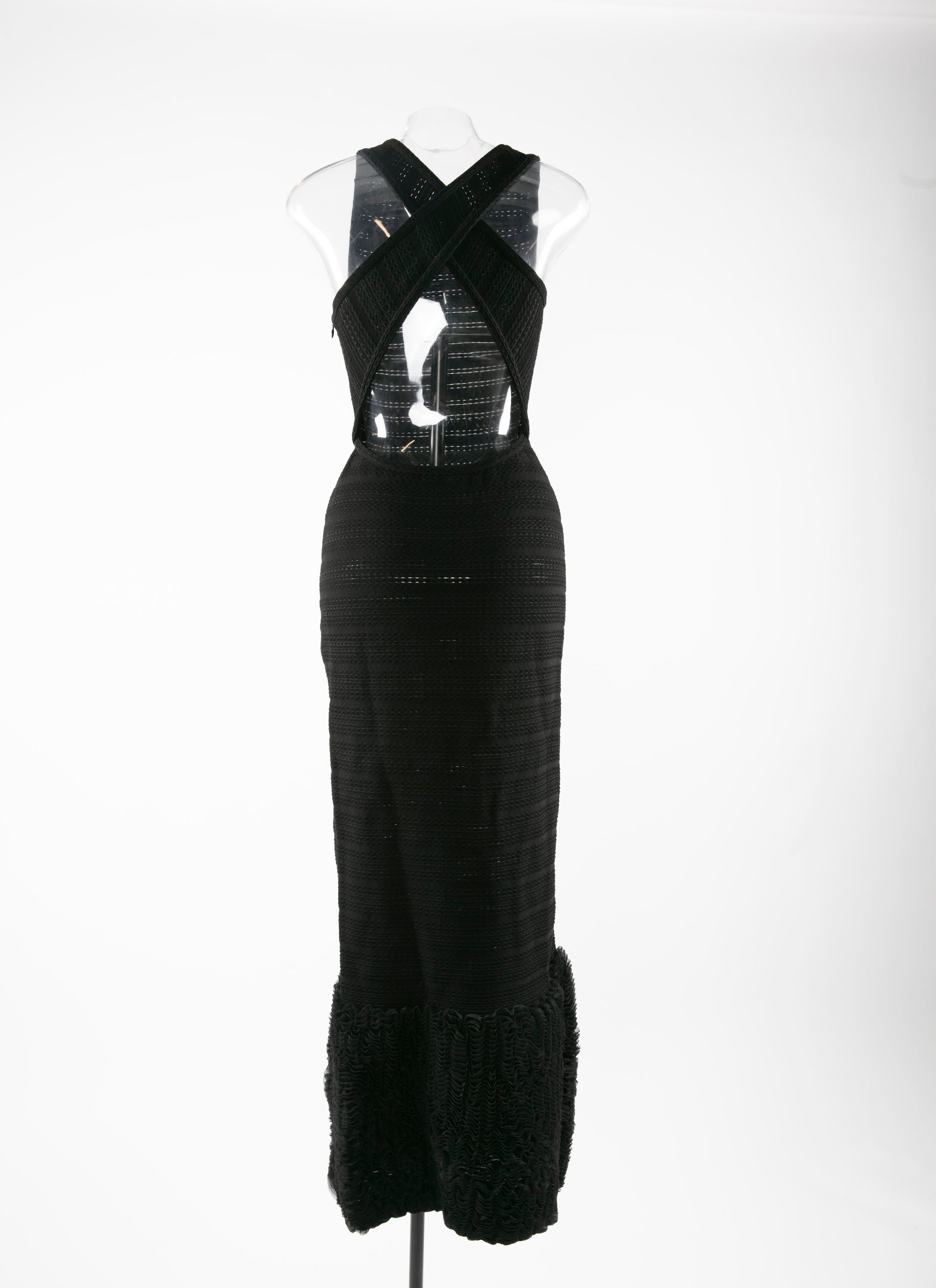 Robe longue droite avec bas à microvolants - Noir