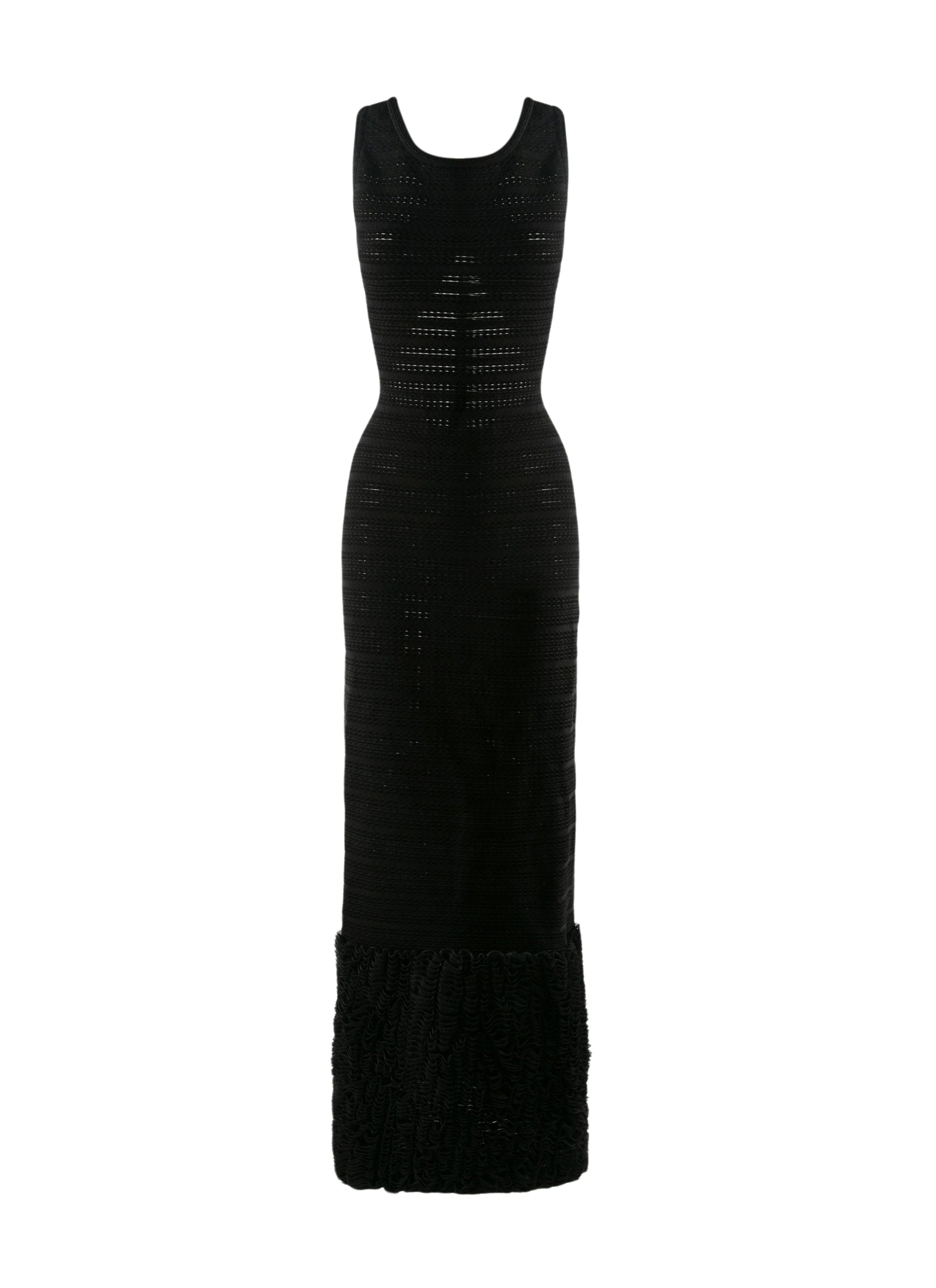 Robe longue droite avec bas à microvolants - Noir