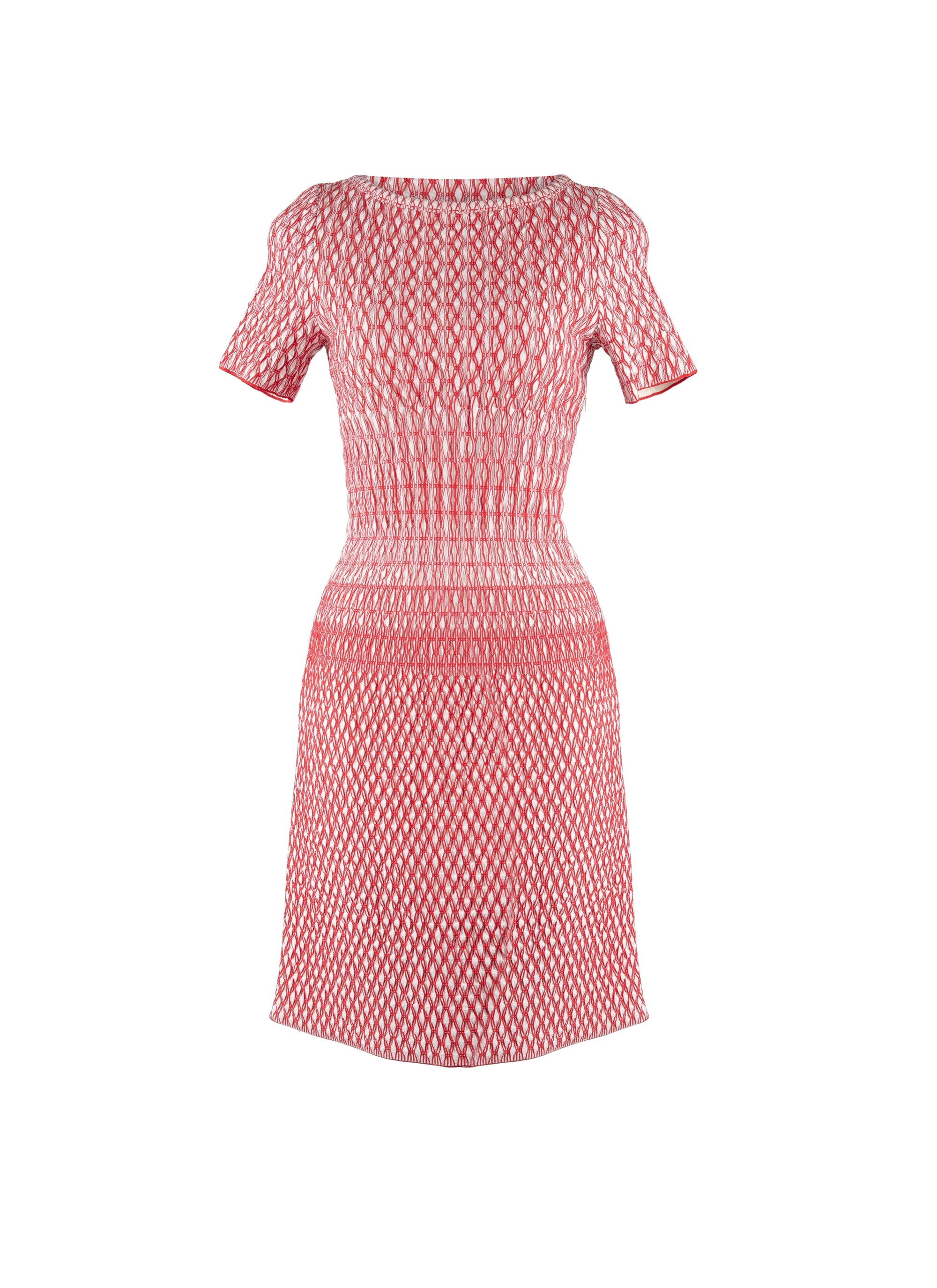 Robe à manches courtes Rocaille en maille - Ivoire & Rouge