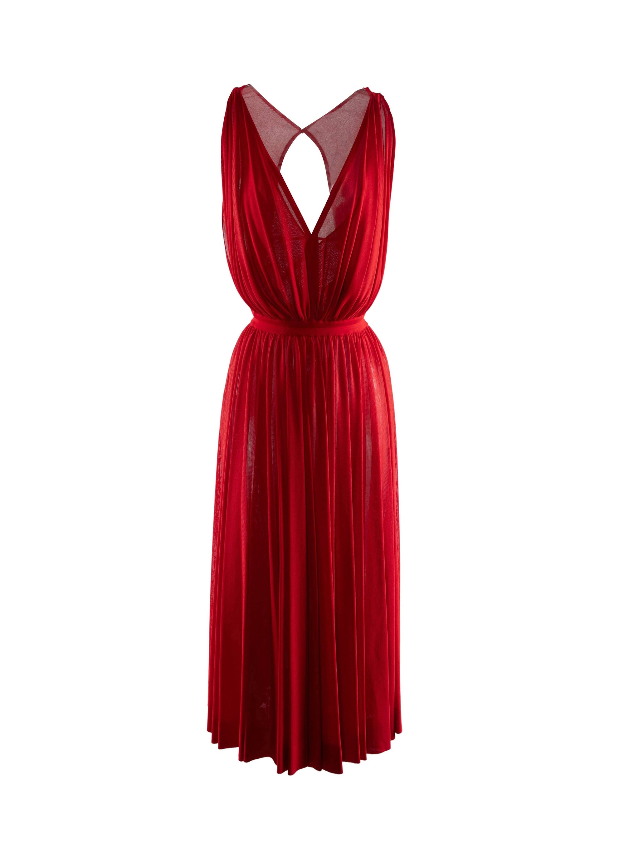 Short dress with plunging V neckline and bare back - Scarlet
