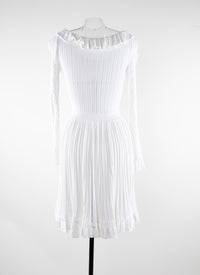 Frill-neck dress with lace detail at hem - White