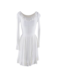 Frill-neck dress with lace detail at hem - White