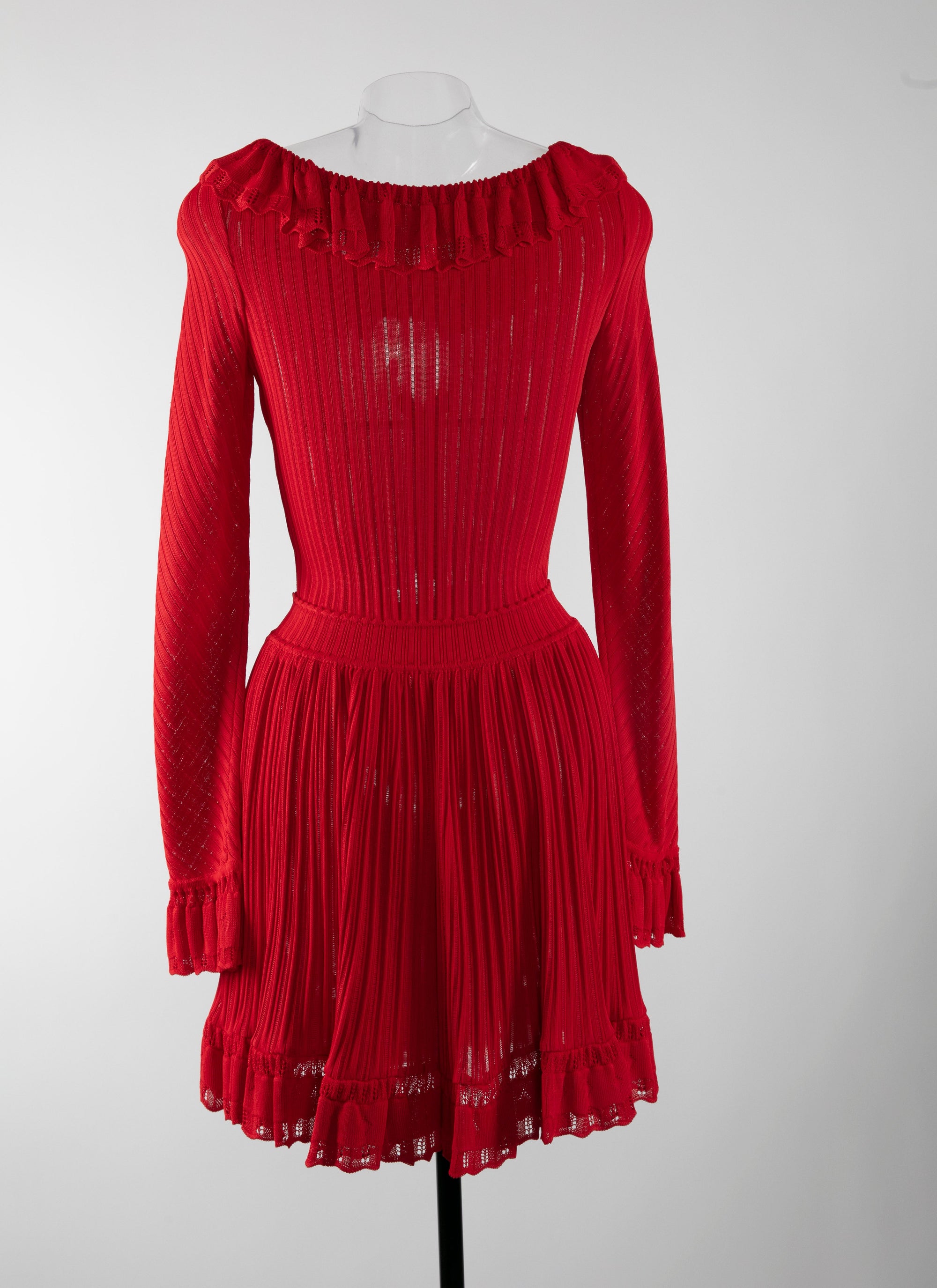 Falbalas mesh mini dress with long sleeves - Scarlet