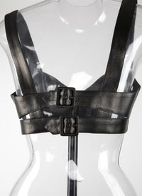 Bra with metal buckle fastenings in leather - Black intense
