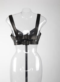 Bra with metal buckle fastenings in leather - Black intense