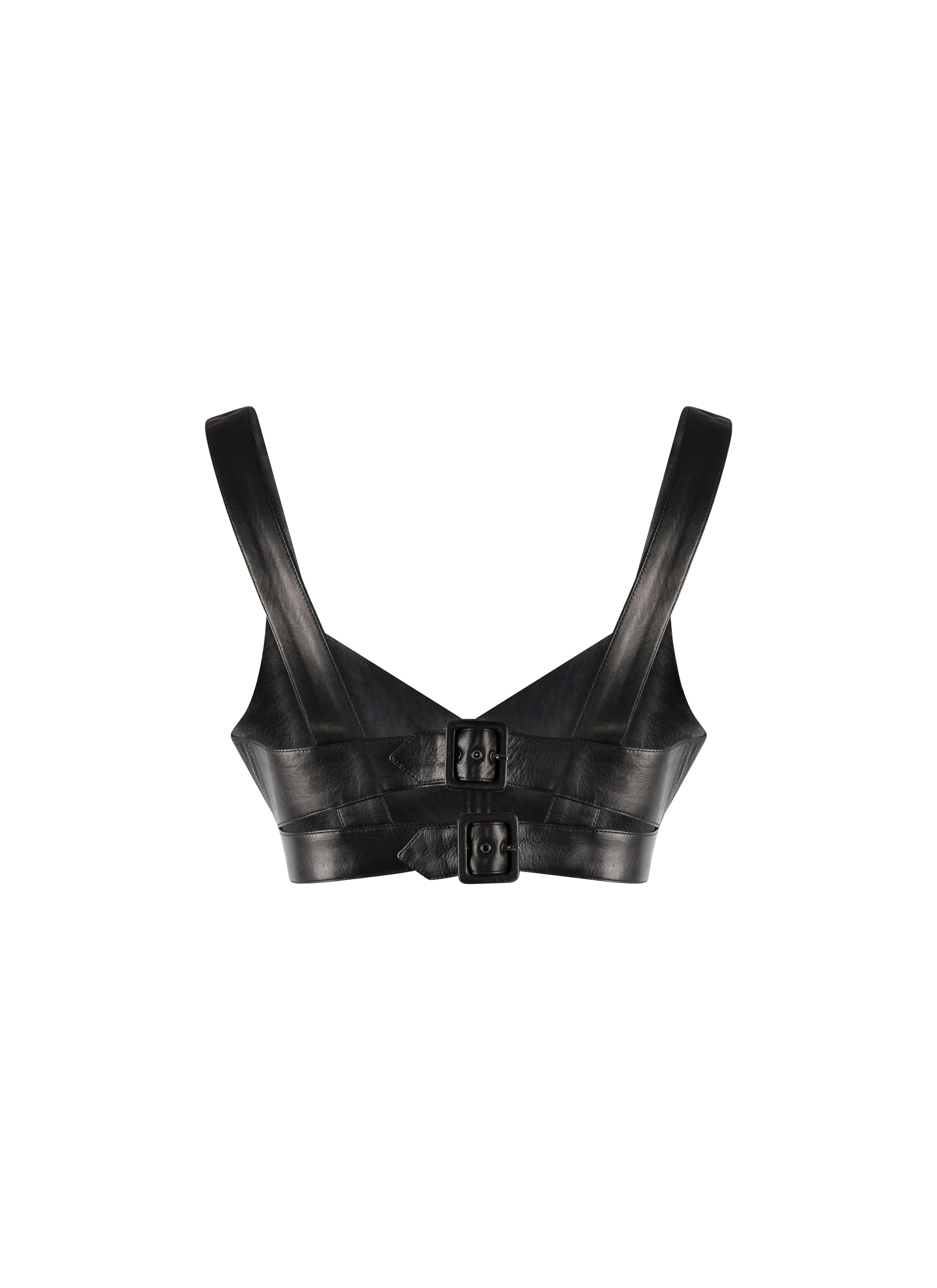 Soutien-gorge à fermeture en cuir - Noir