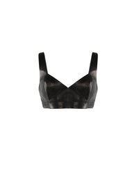 Bra with metal buckle fastenings in leather - Black intense
