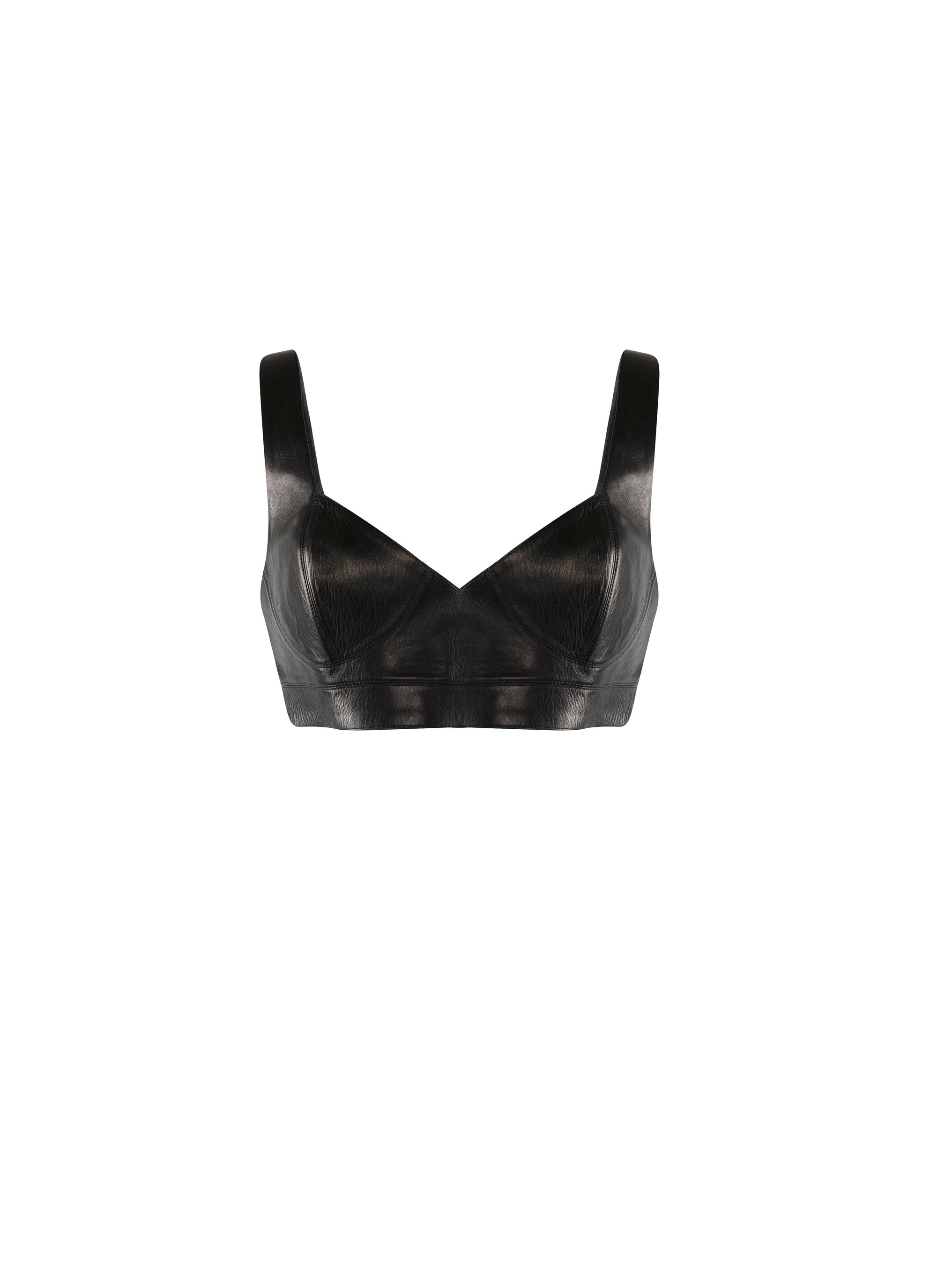 Bra with metal buckle fastenings in leather - Black intense