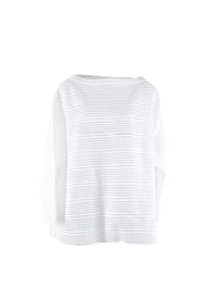 Striped long sleeve knitted brocade jumper - White