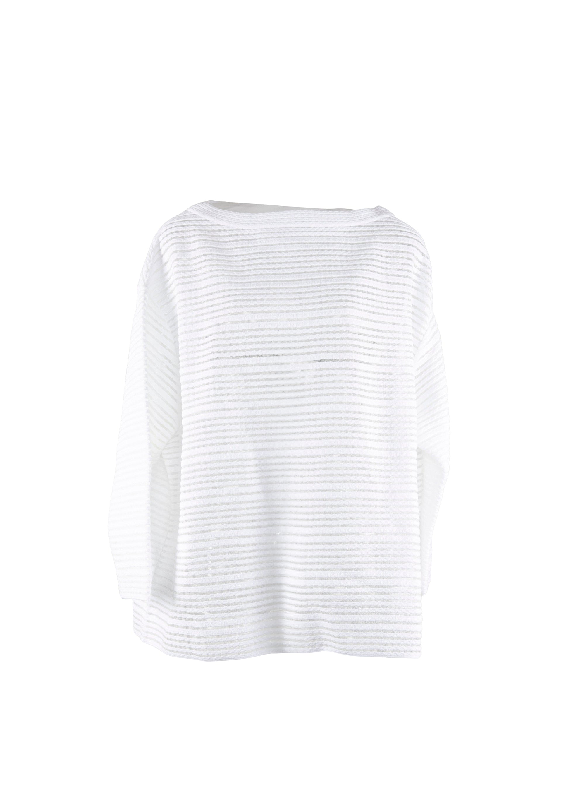 Striped long sleeve knitted brocade jumper - White