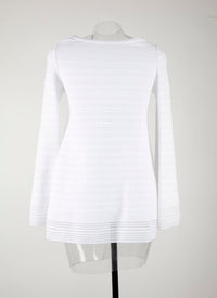 Long-sleeved knitted brocade jumper - White