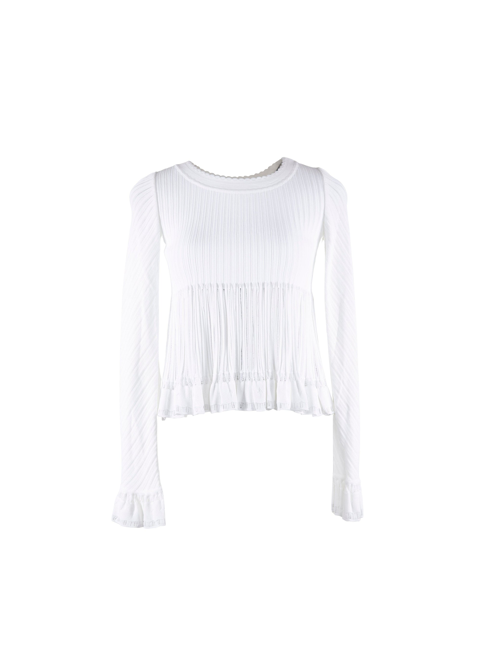 Pull à manches longues Falbalas en maille - Blanc