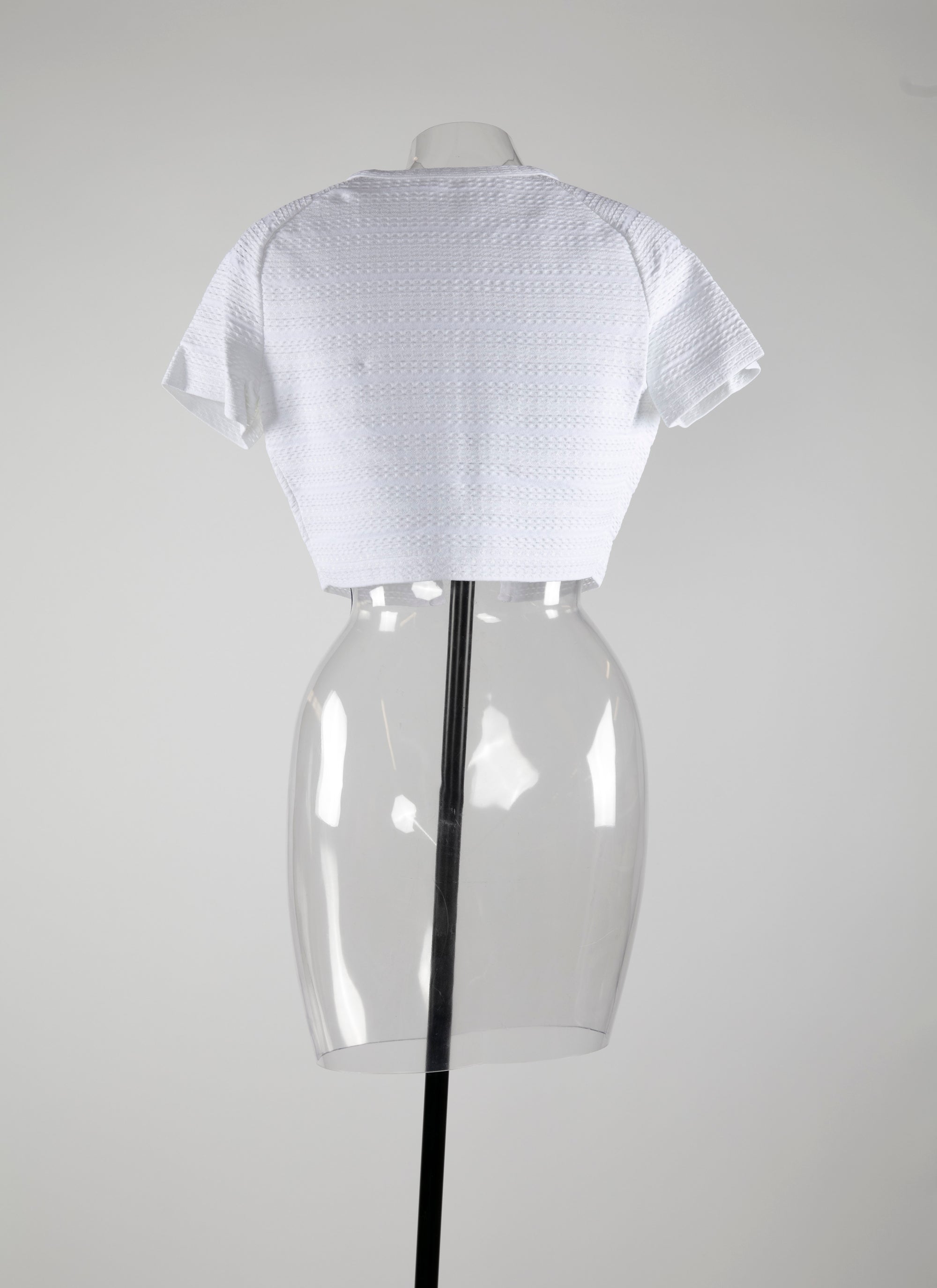 Knitted Brocade short sleeve cardigan - White