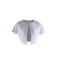 Knitted Brocade short sleeve cardigan - White