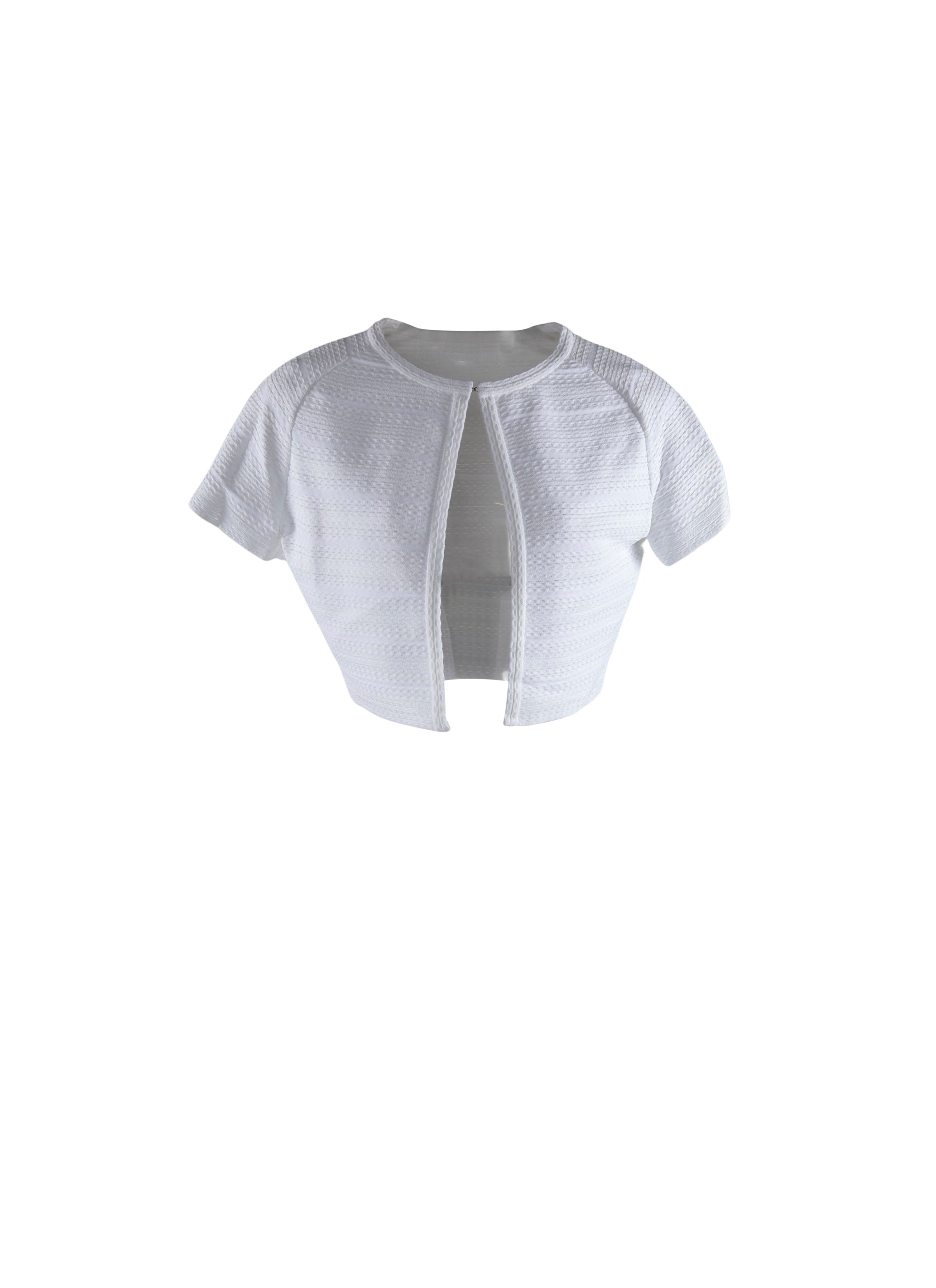 Knitted Brocade short sleeve cardigan - White