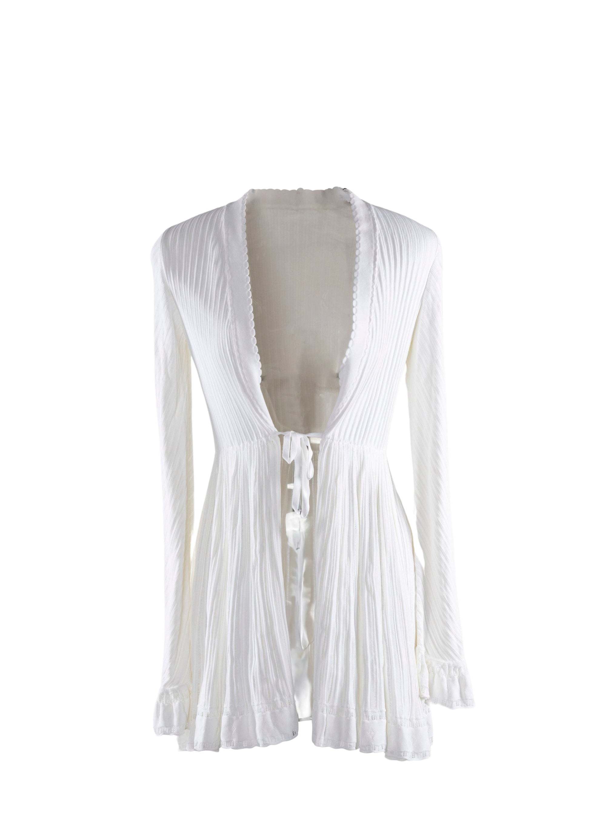 Mesh Falbalas long sleeve cardigan - White