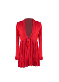 Mesh Falbalas long sleeve cardigan - Scarlet