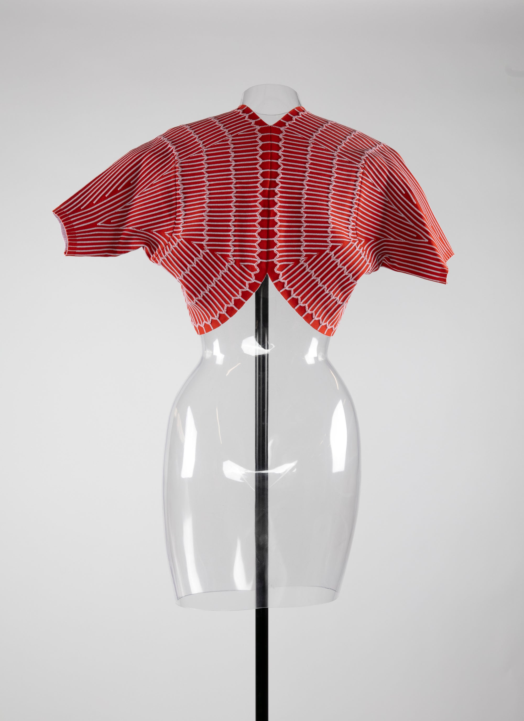Bolero à manches courtes Pagode en maille - Rouge & Blanc