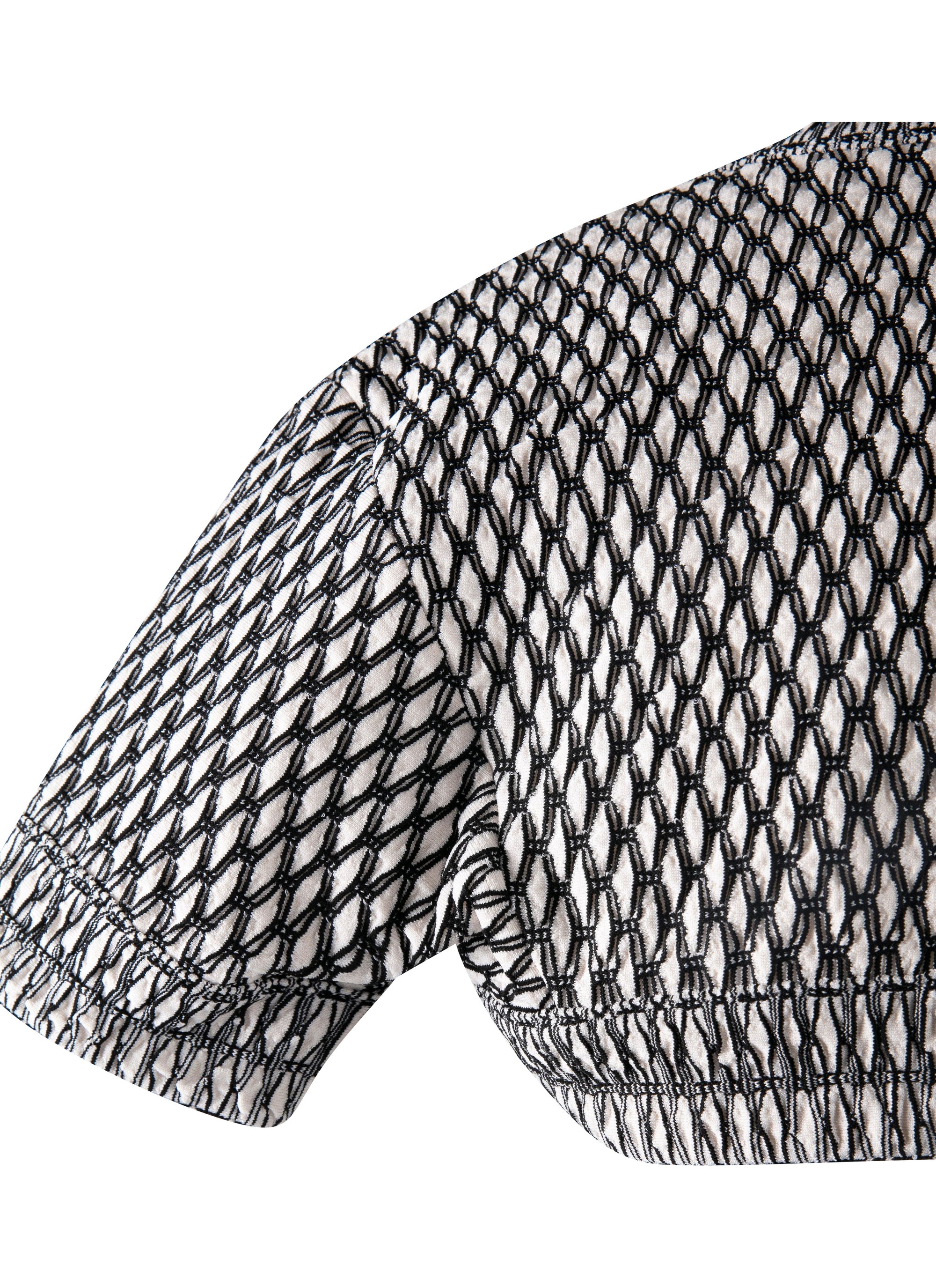 Rocaille short-sleeved bolero in mixed silk - Ivory & Black