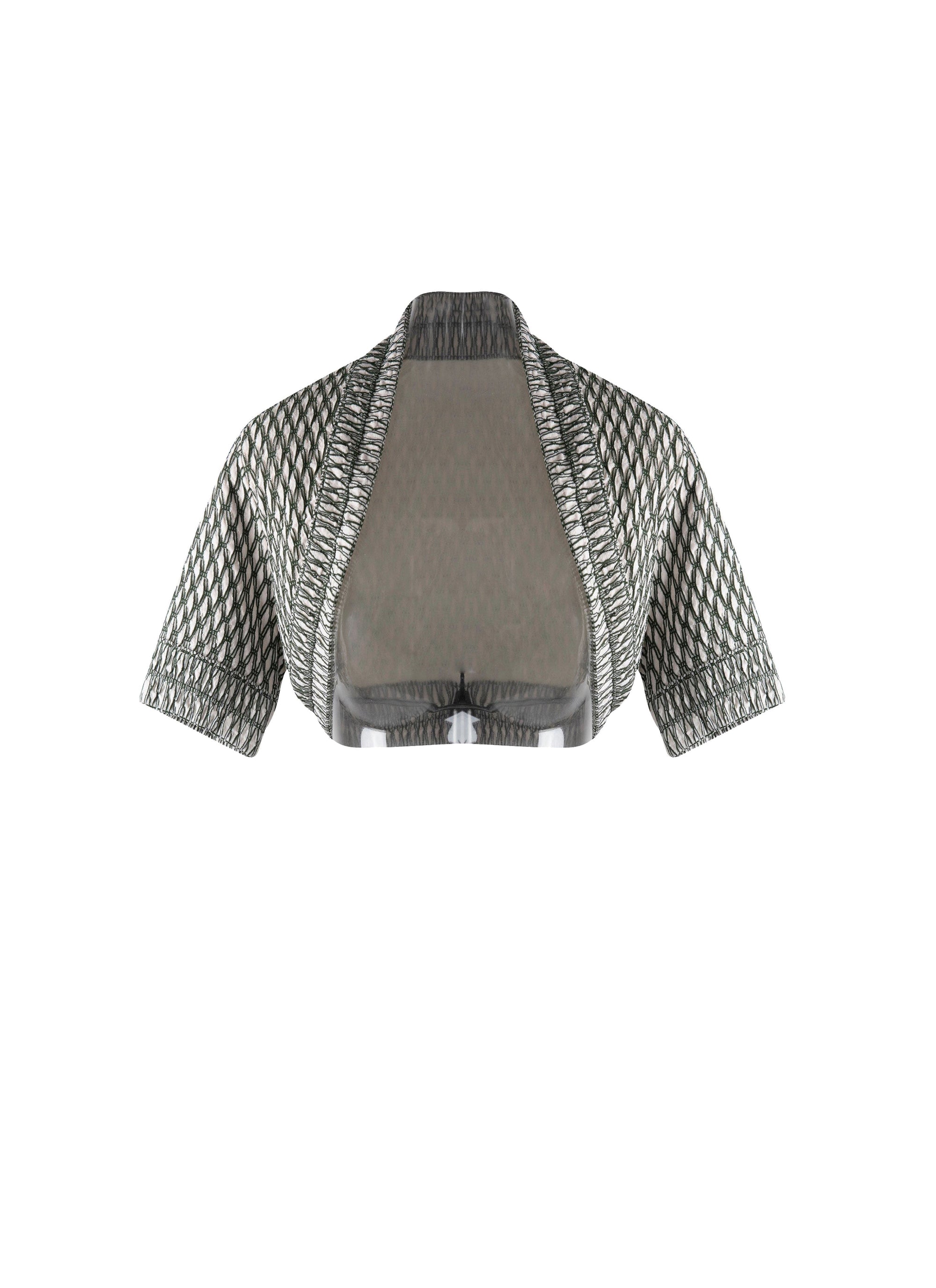 Rocaille short-sleeved bolero in mixed silk - Ivory & Green
