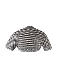 Rocaille short-sleeved bolero in mixed silk - Ivory & Black
