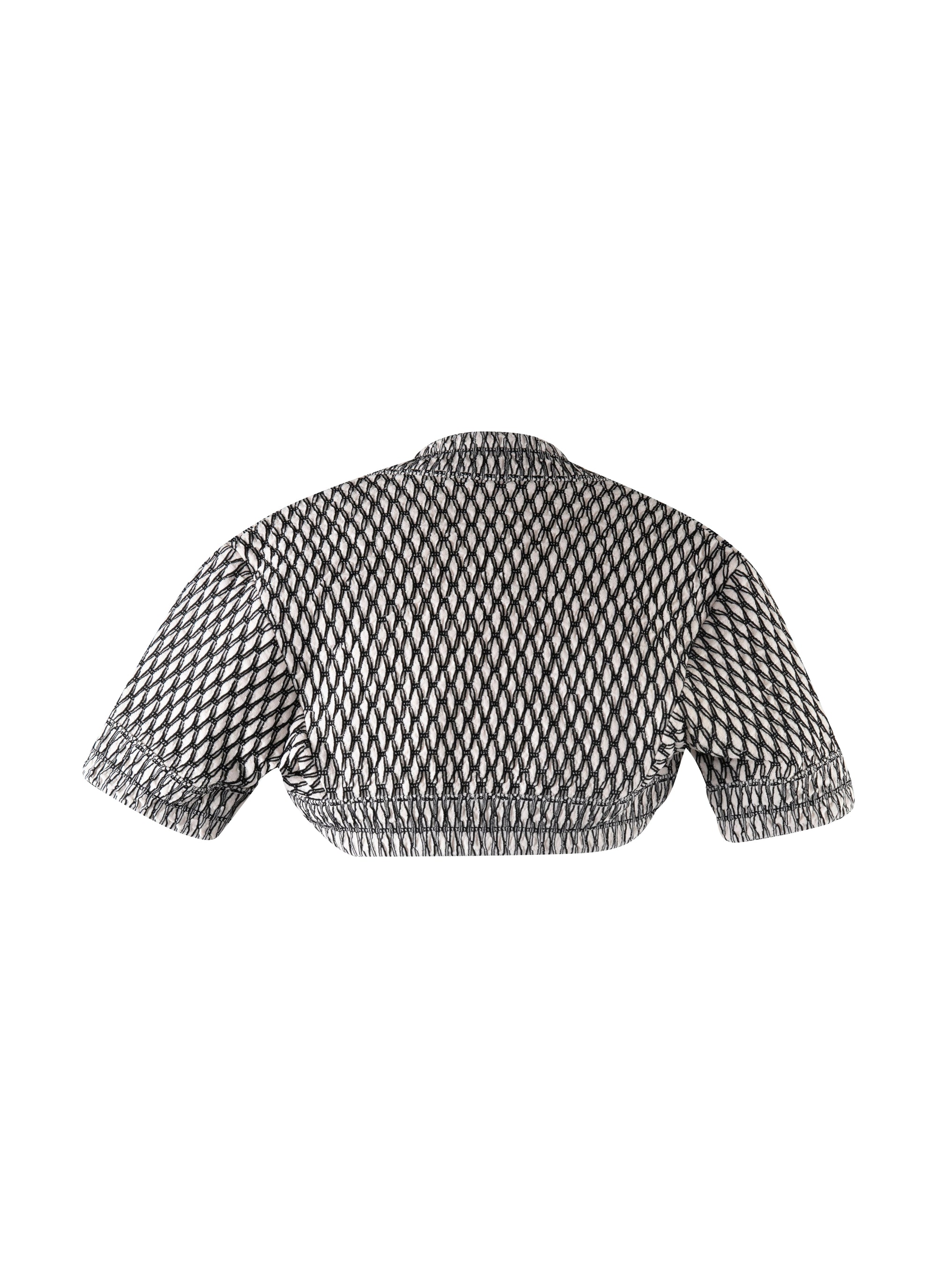 Rocaille short-sleeved bolero in mixed silk - Ivory & Black