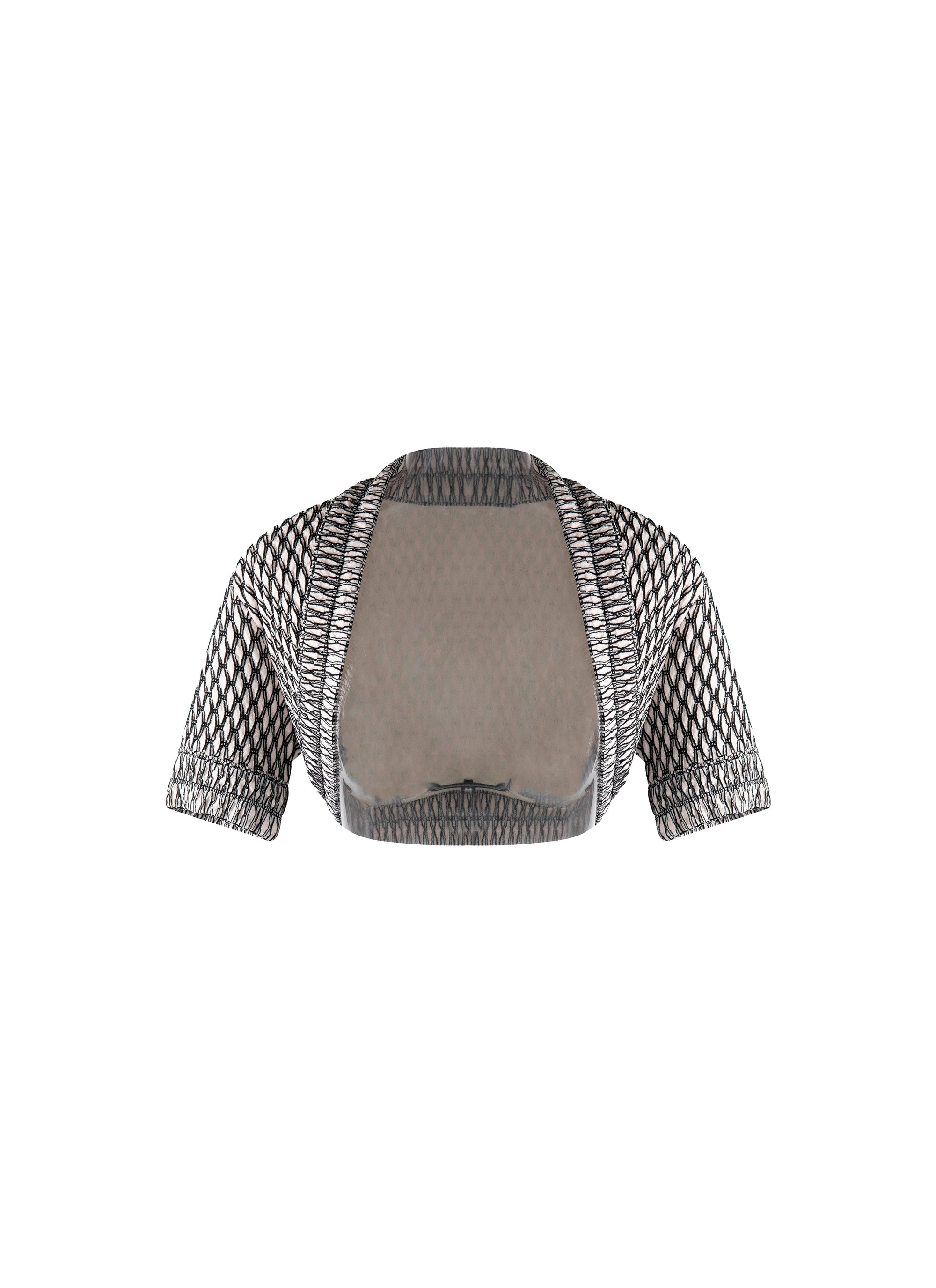 Rocaille short-sleeved bolero in mixed silk - Ivory & Black