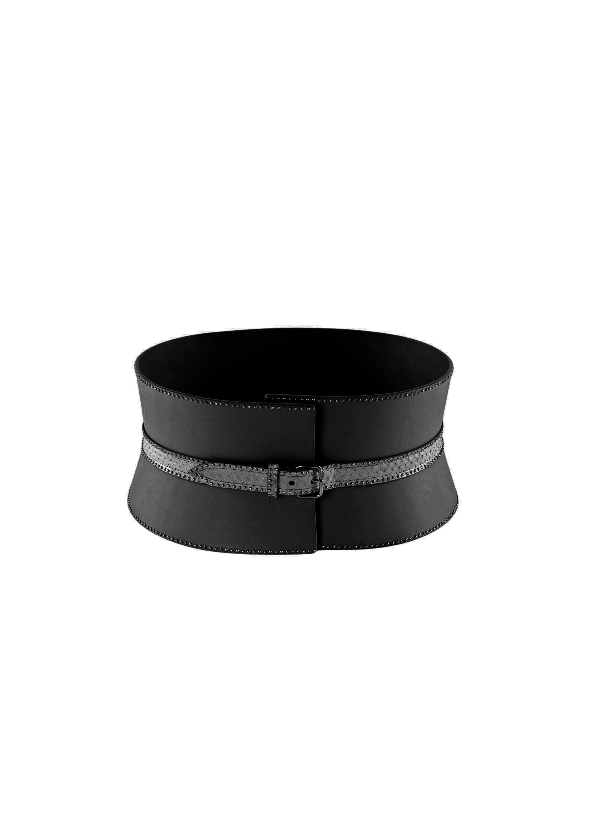 Ceinture corset motif clouté en cuir - Noir