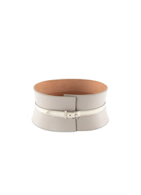 Ceinture corset motif clouté en cuir - Blanc perle