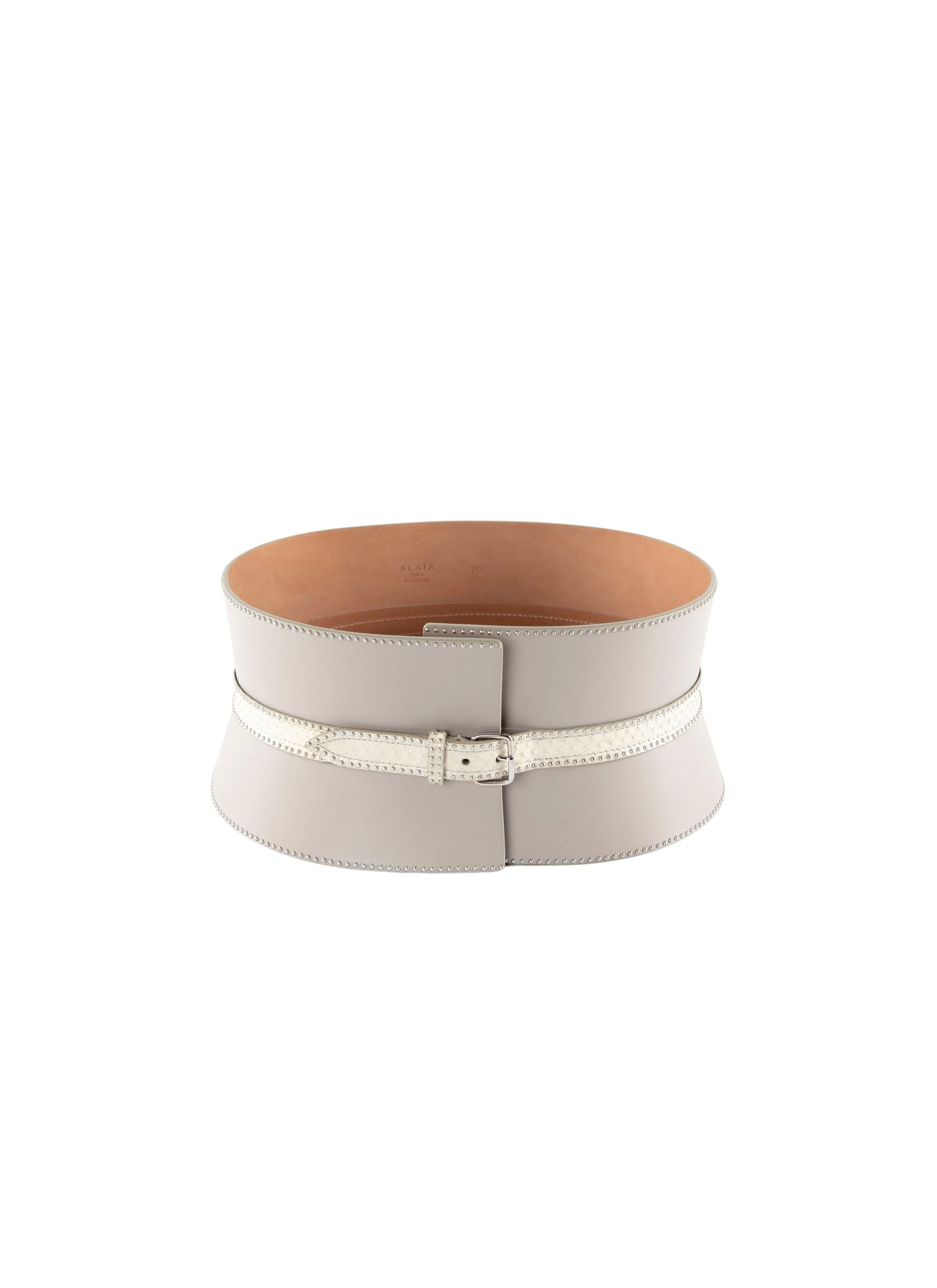 Ceinture corset motif clouté en cuir - Blanc perle