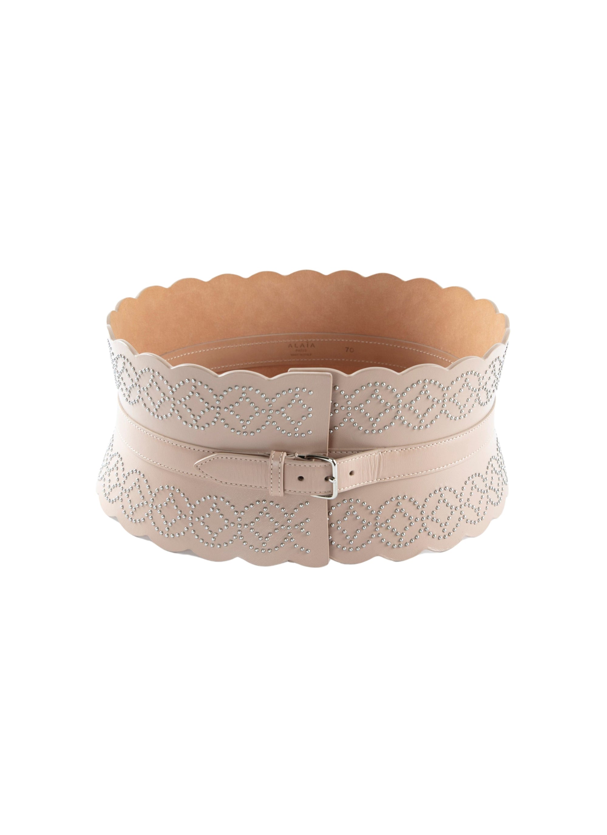 Ceinture corset à détails argentés en cuir - Sable beige