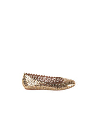 Perforated and studded round-toe ballerina flats in leather - Gold