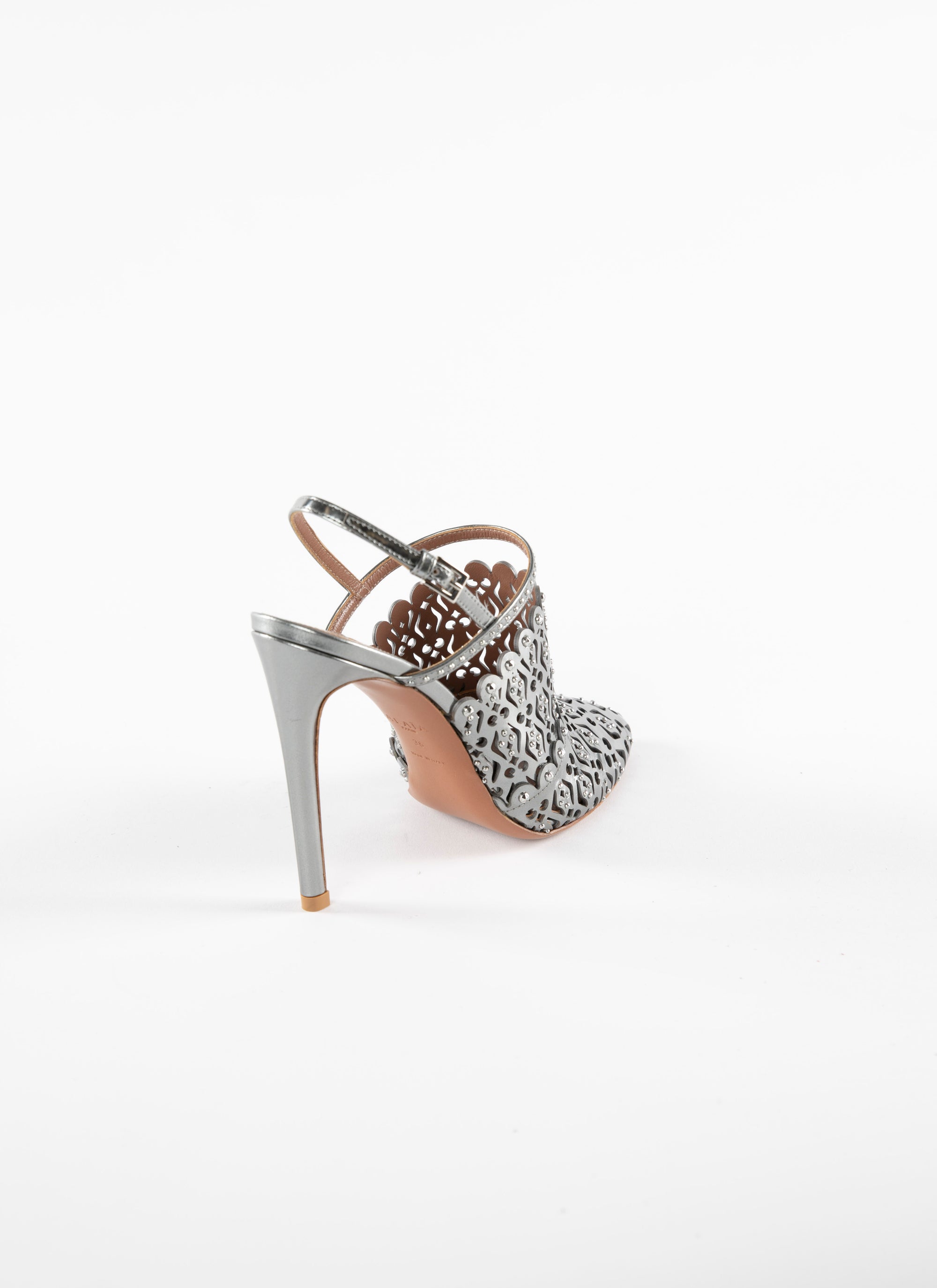 110 heeled openwork leather mules - Steel
