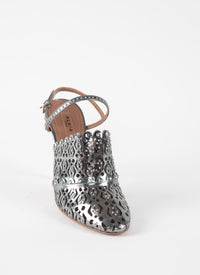 110 heeled openwork leather mules - Steel