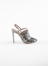 110 heeled openwork leather mules - Steel