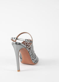 110 heeled openwork leather mules - Steel
