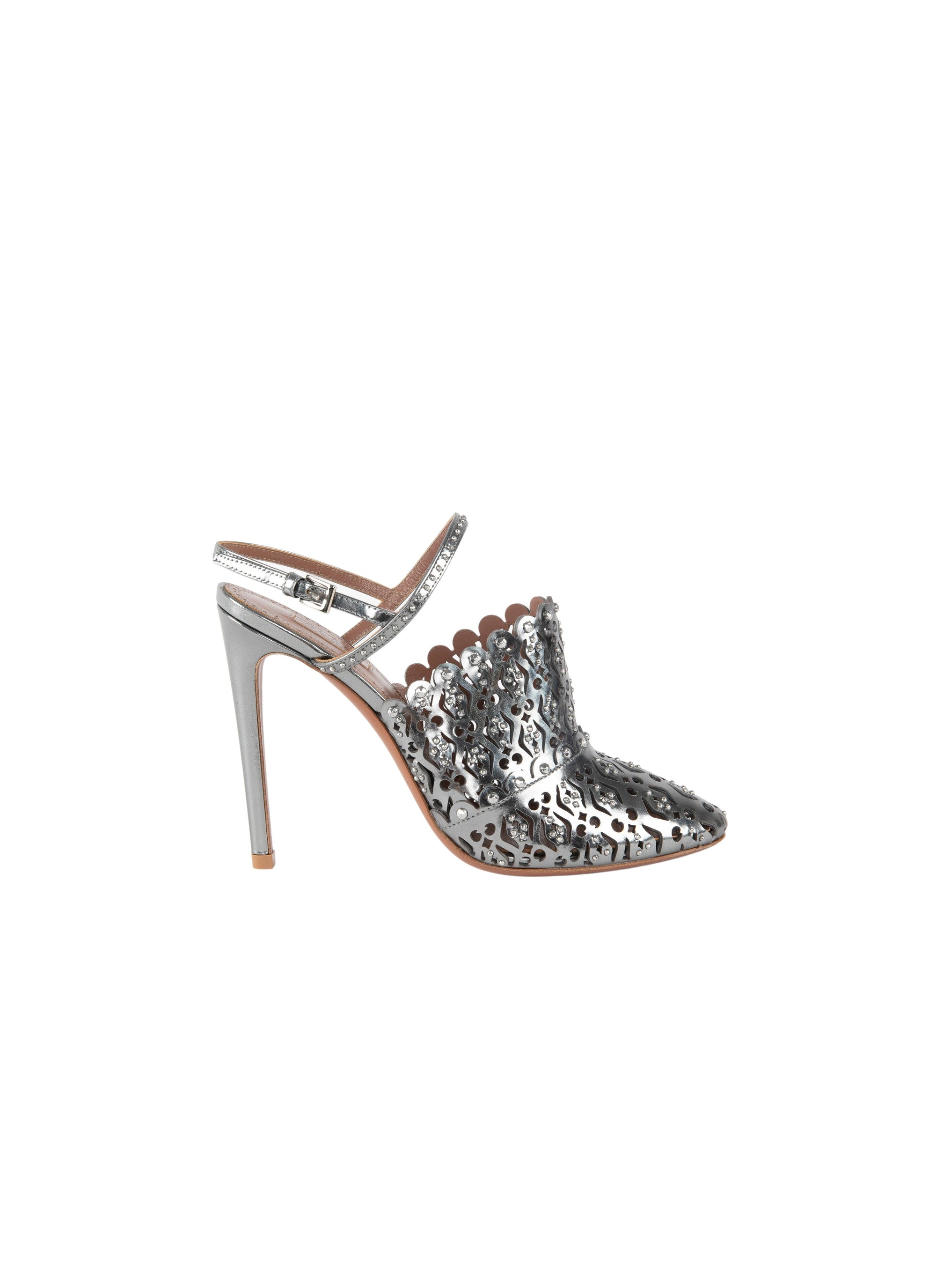 110 heeled openwork leather mules - Steel