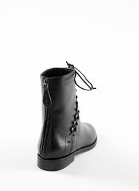 Bottines plates à lacets en cuir - Noir